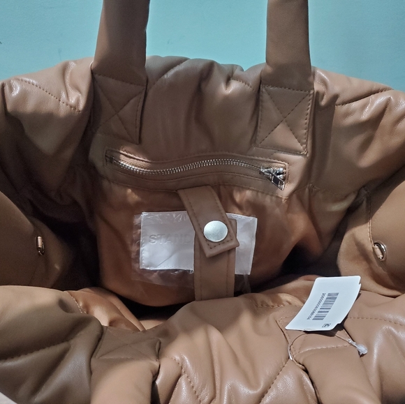 NWT STAND STUDIO Assante Diamond Taupe Brown Faux Leather Quilted Tote Bag - Picture 10 of 11